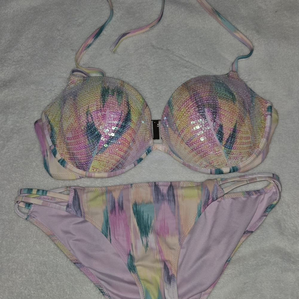 ❤️ Victoria's Secret Multicolor Bikini Sz 34D & M - Picture 7 of 15